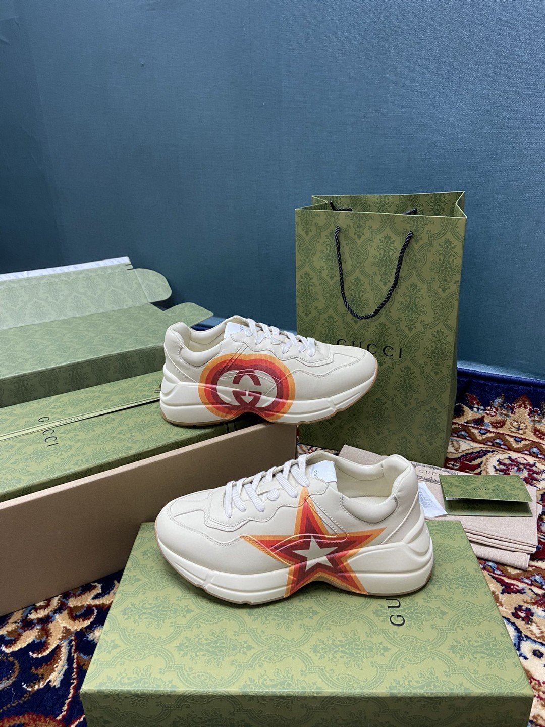 Gucci Women’s Rhyton Sneakers With Logo Print White Ivory For Women 6548636 DRW00 9022