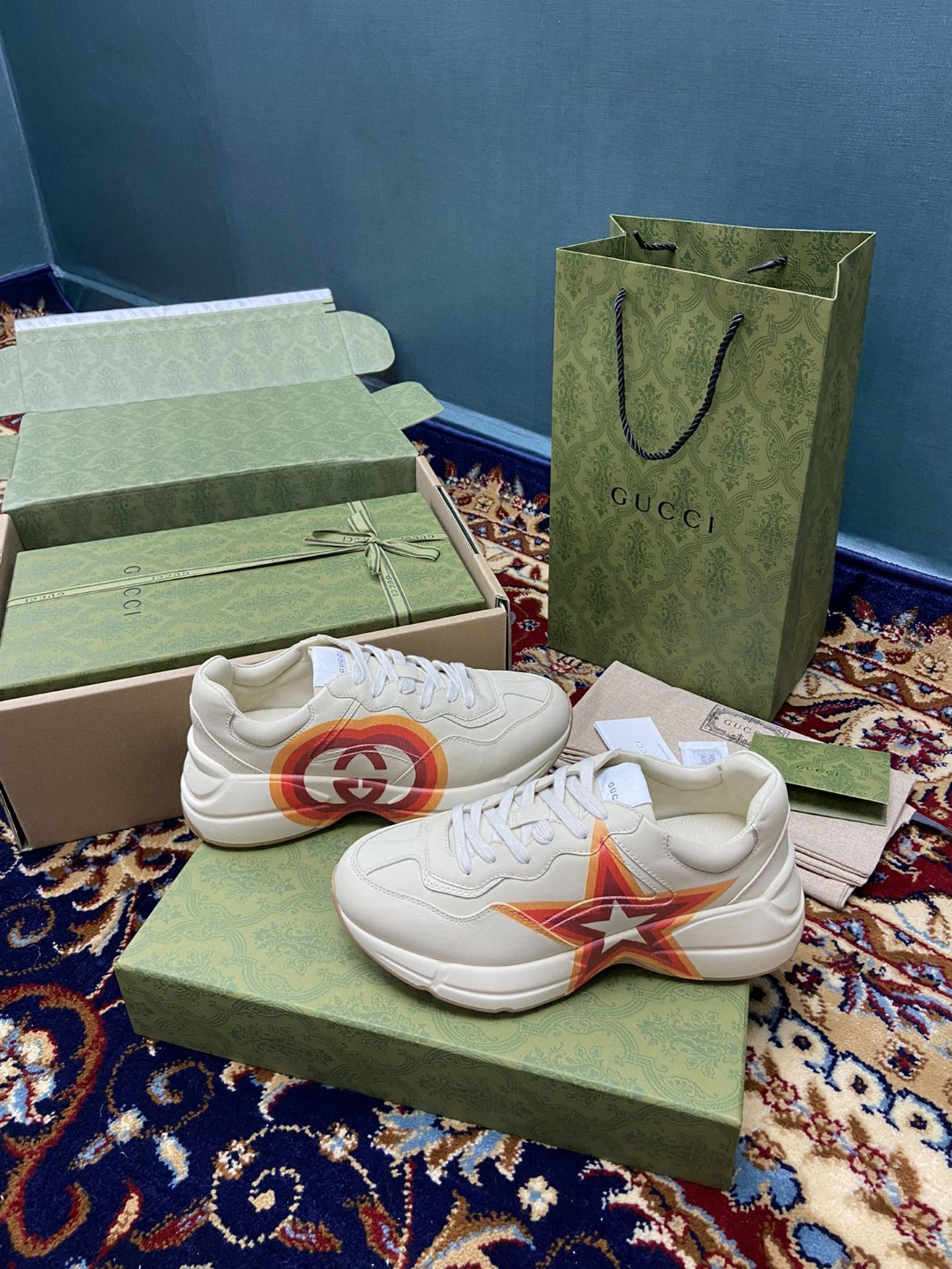 Gucci Women’s Rhyton Sneakers With Logo Print White Ivory For Women 6548636 DRW00 9022