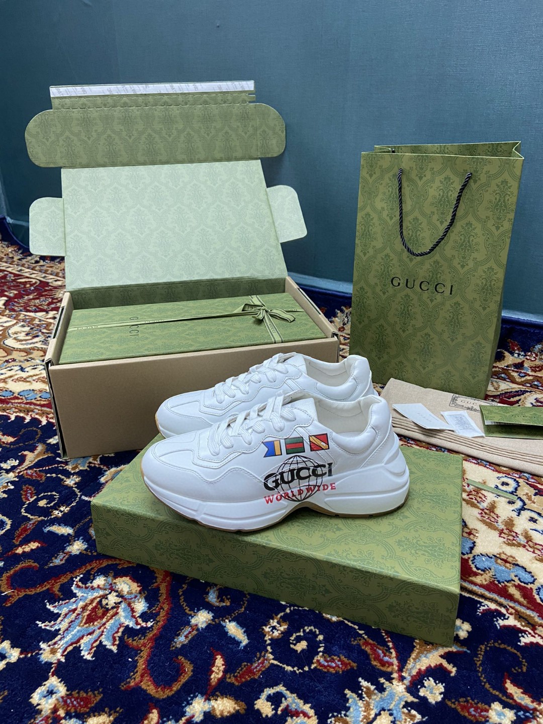 Gucci Women’s Rhyton Sneakers With Worldwide White Ivory For Women 599146 DRW00 9014