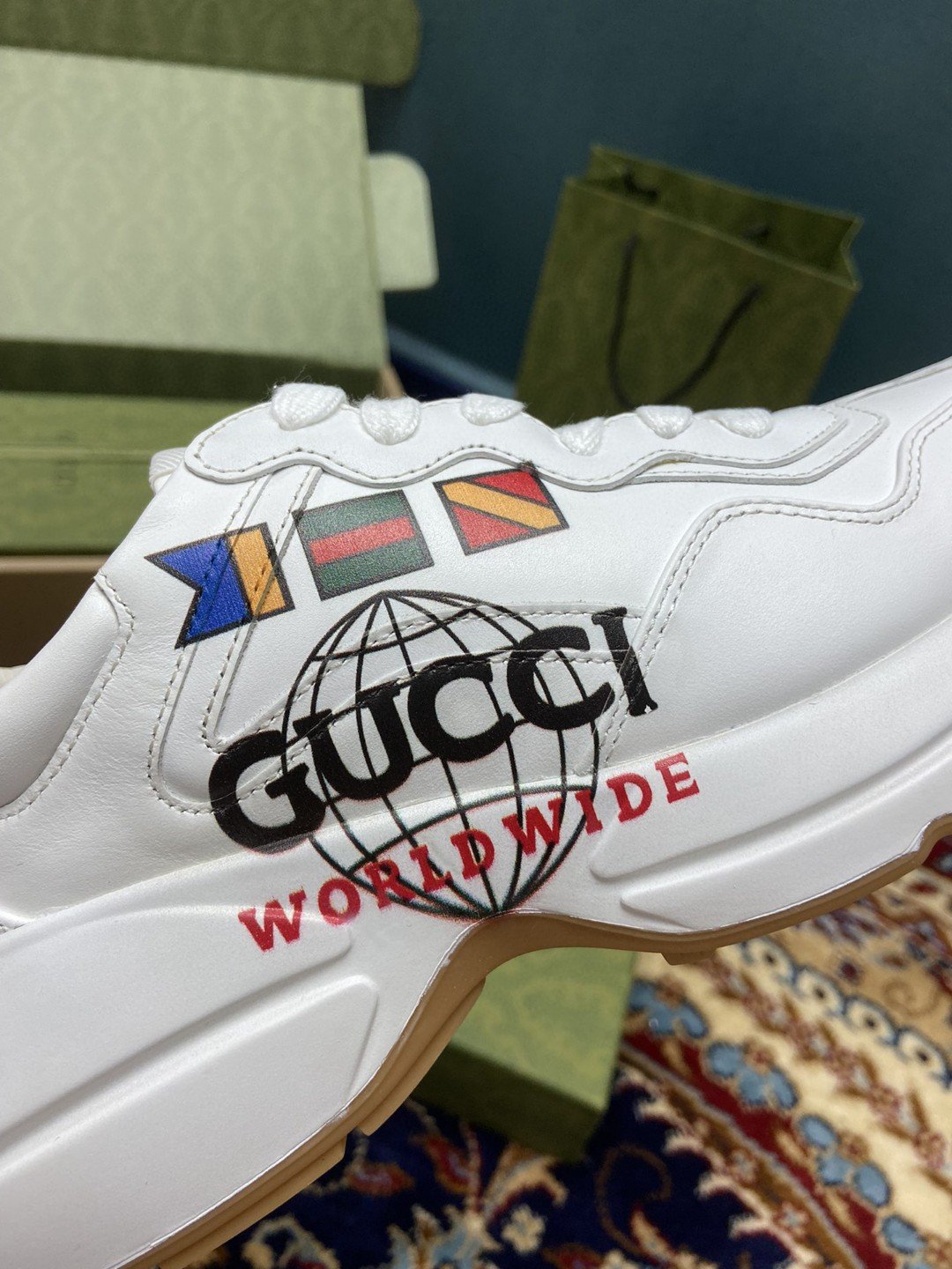 Gucci Women’s Rhyton Sneakers With Worldwide White Ivory For Women 599146 DRW00 9014