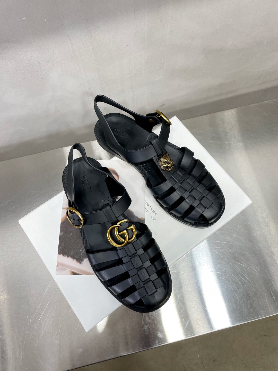 Gucci Women’s Rubber Buckle Strap Sandal Black For Women 463463 J8700 1000