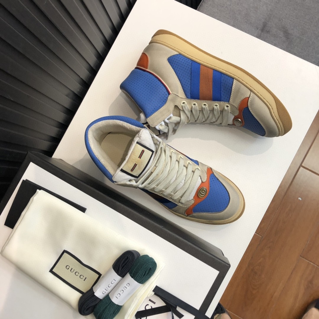 Gucci Women’s Screener Distressed High Top Beige Blue For Women 563730