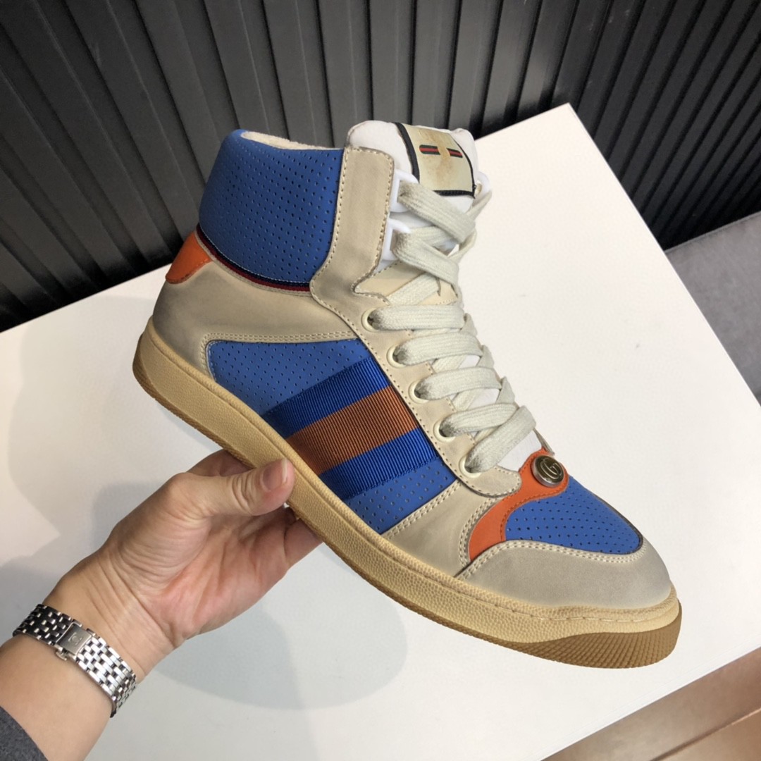 Gucci Women’s Screener Distressed High Top Beige Blue For Women 563730