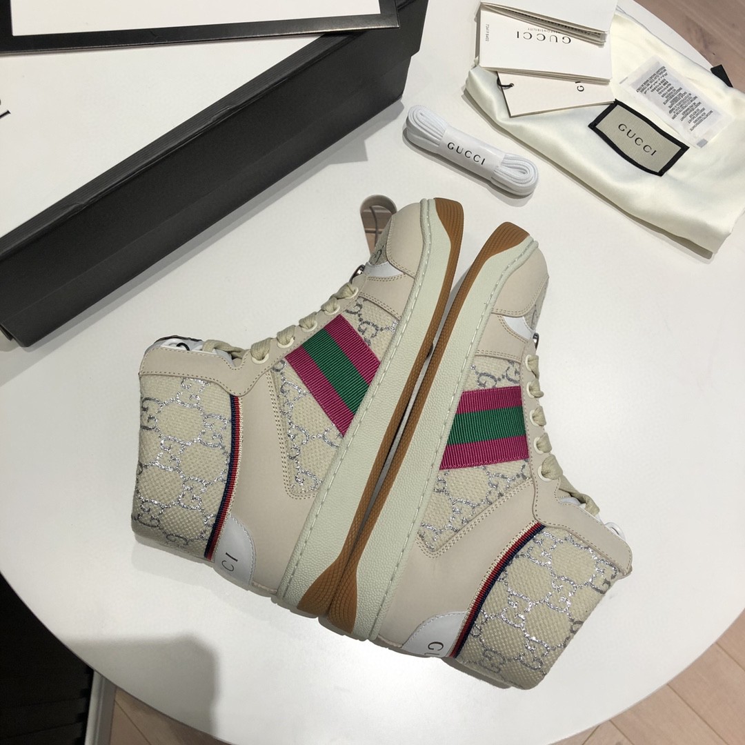 Gucci Women’s Screener GG High-Top Beige Pink Green For Women 5637309