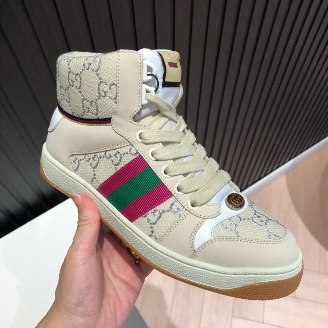 Gucci Women’s Screener GG High-Top Beige Pink Green For Women 5637309