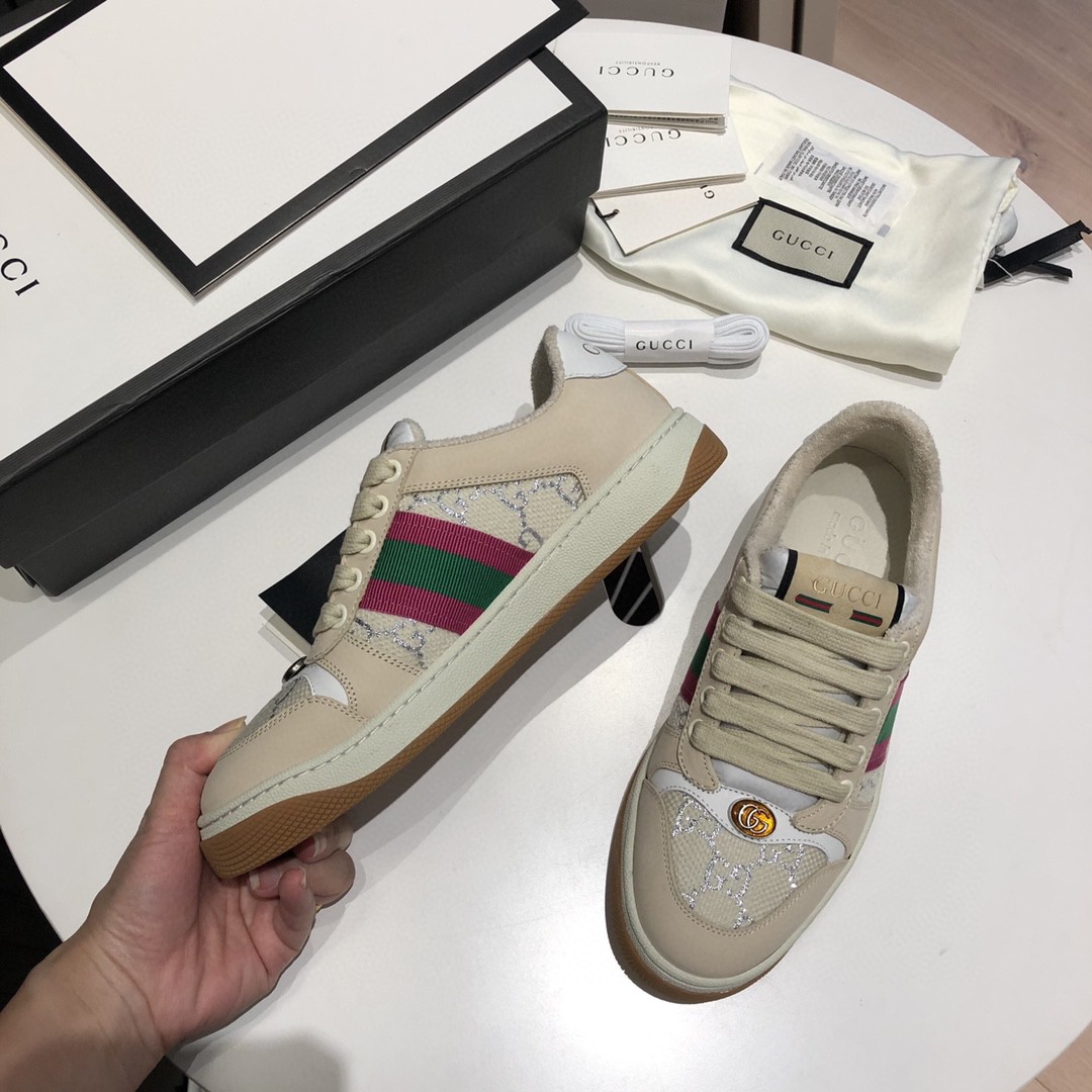 Gucci Women’s Screener GG Low-Top Beige Pink Green For Women 546551