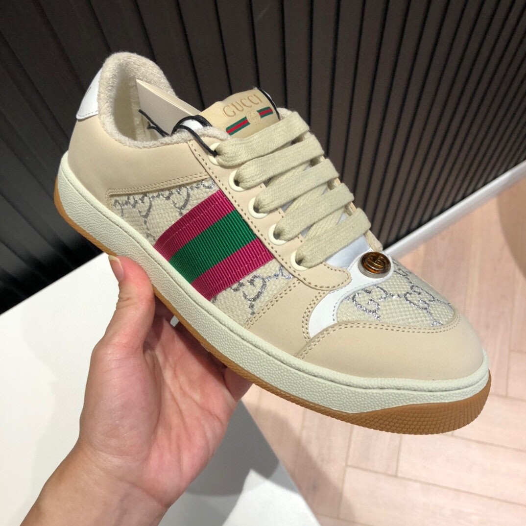 Gucci Women’s Screener GG Low-Top Beige Pink Green For Women 546551