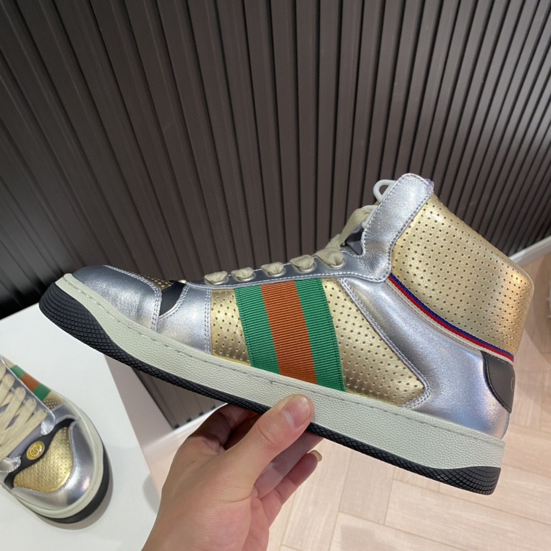 Gucci Women’s Screener High-top Sneakers Silver Gold For Women 5634850