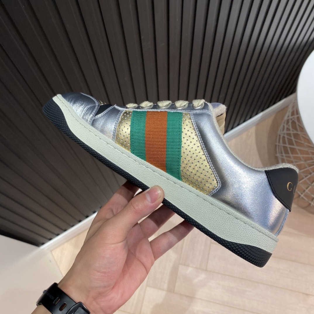 Gucci Women’s Screener Low Top Sneakers Silver Gold For Women 627833 1TR20 8162