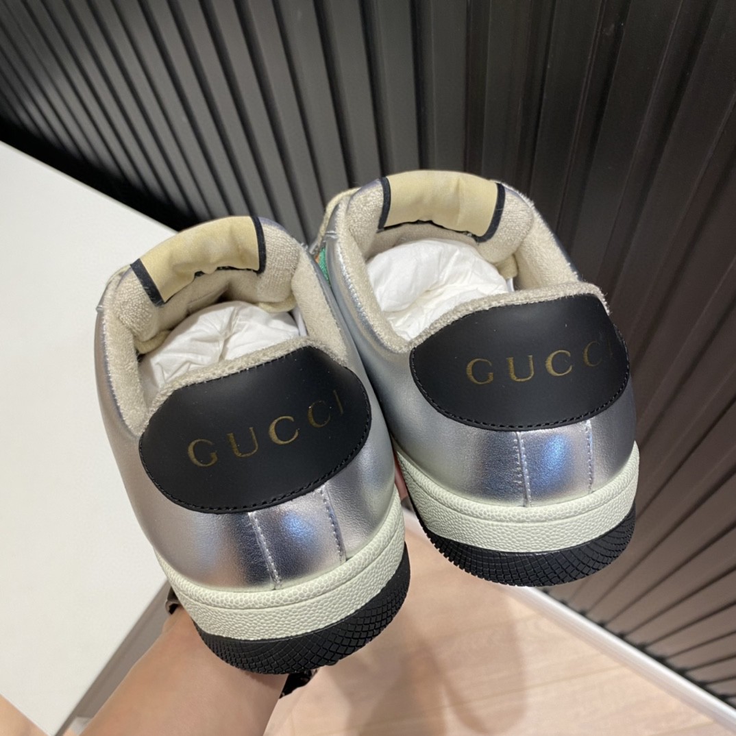 Gucci Women’s Screener Low Top Sneakers Silver Gold For Women 627833 1TR20 8162