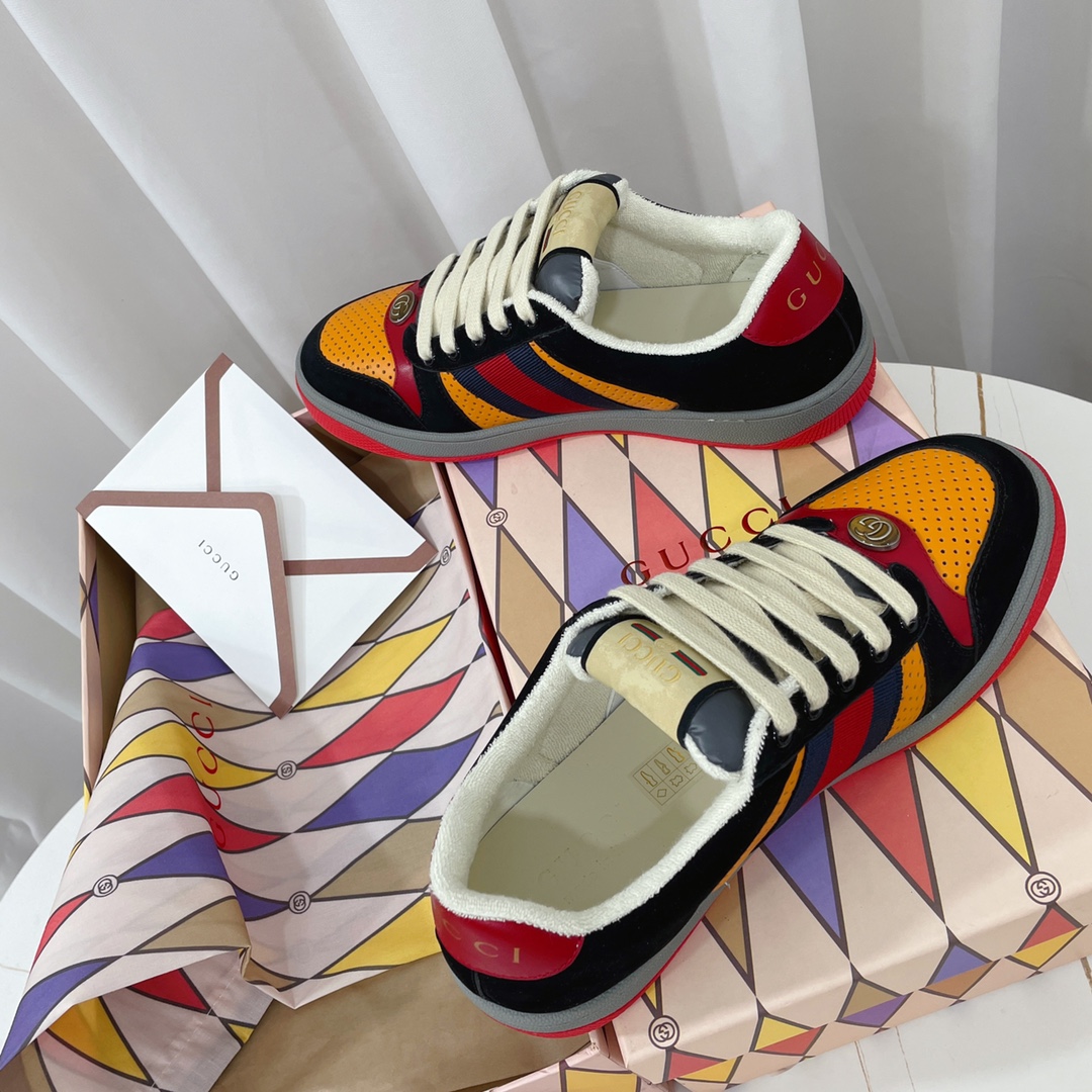 Gucci Women’s Screener Sneaker Black/Yellow For Women GG