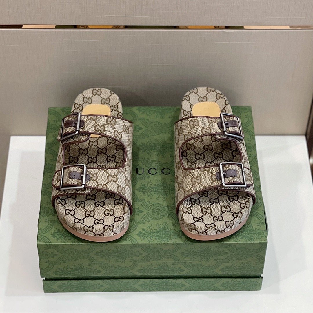 Gucci Women’s Slide Sandal With Straps Beige And Ebony For Women 658020 2HK60 9791