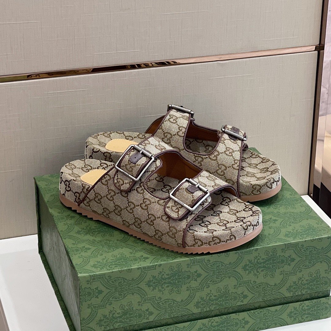 Gucci Women’s Slide Sandal With Straps Beige And Ebony For Women 658020 2HK60 9791