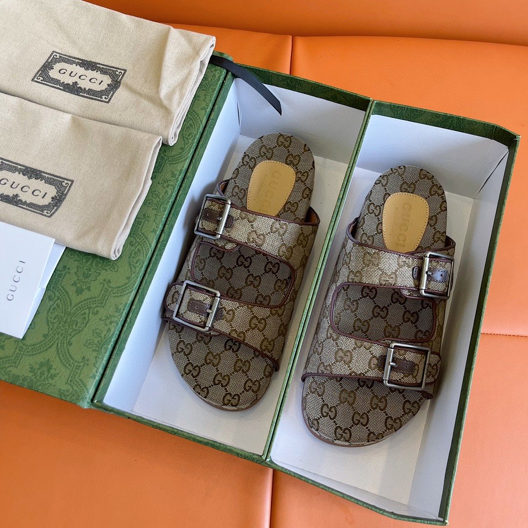 Gucci Women’s Slide Sandal With Straps Beige And Ebony For Women 658020 2HK60 9791