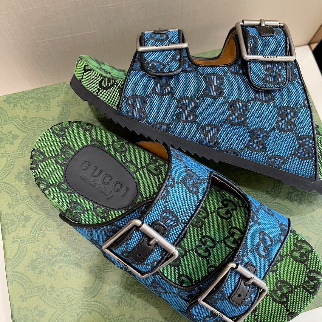 Gucci Women’s Slide Sandal With Straps Blue And Green For Women 658020 2HK60