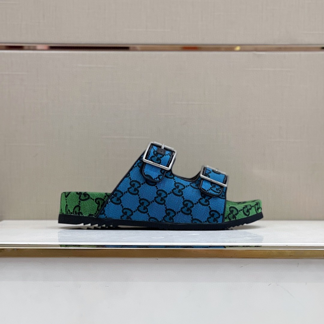 Gucci Women’s Slide Sandal With Straps Blue And Green For Women 658020 2HK60