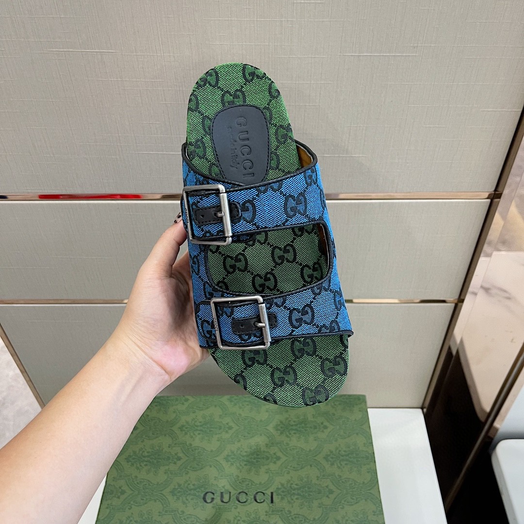 Gucci Women’s Slide Sandal With Straps Blue And Green For Women 658020 2HK60