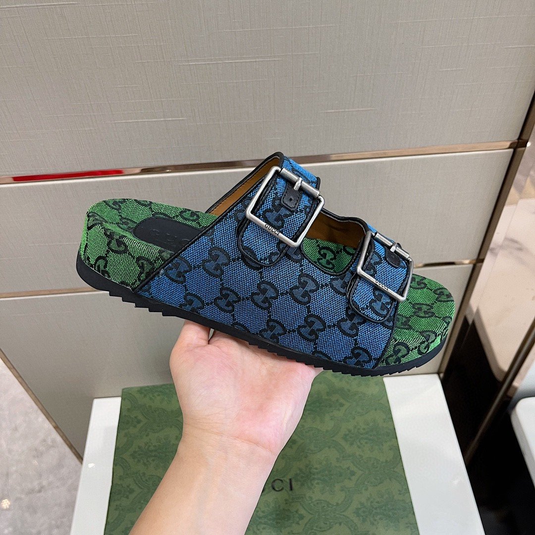 Gucci Women’s Slide Sandal With Straps Blue And Green For Women 658020 2HK60