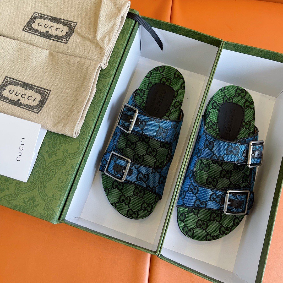 Gucci Women’s Slide Sandal With Straps Blue And Green For Women 658020 2HK60