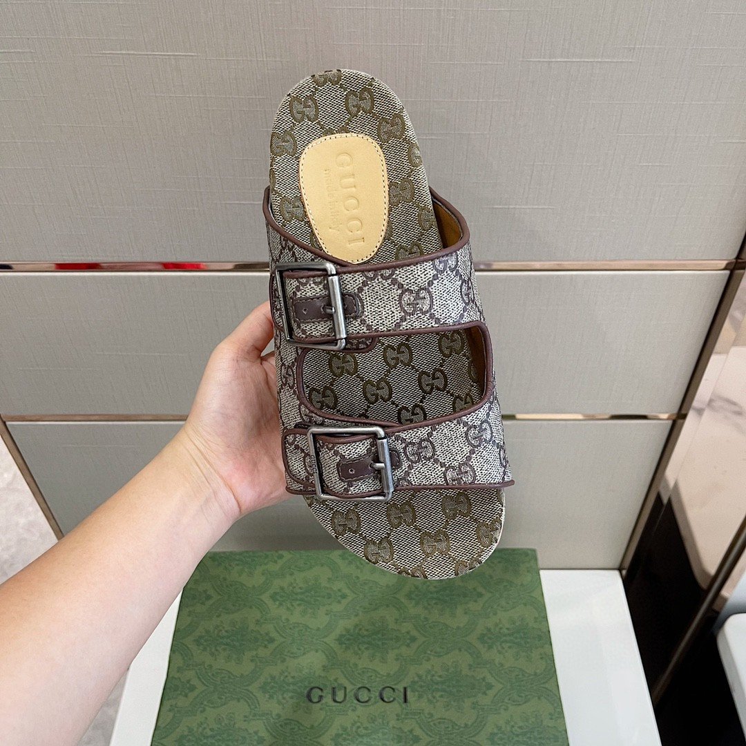 Gucci Women’s Slide Sandal With Straps Gray Orange For Women 658020 2HK60