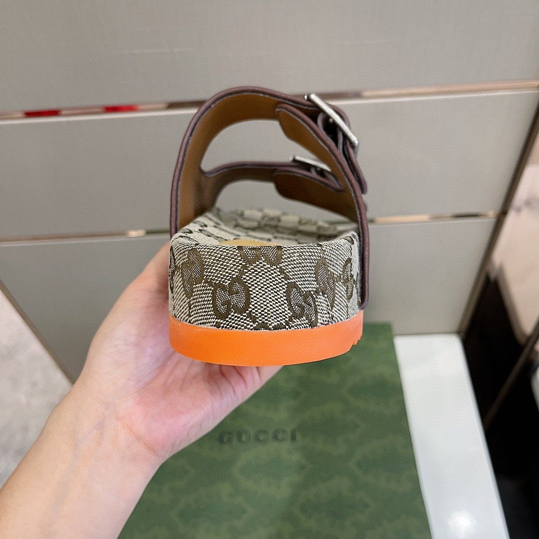 Gucci Women’s Slide Sandal With Straps Gray Orange For Women 658020 2HK60