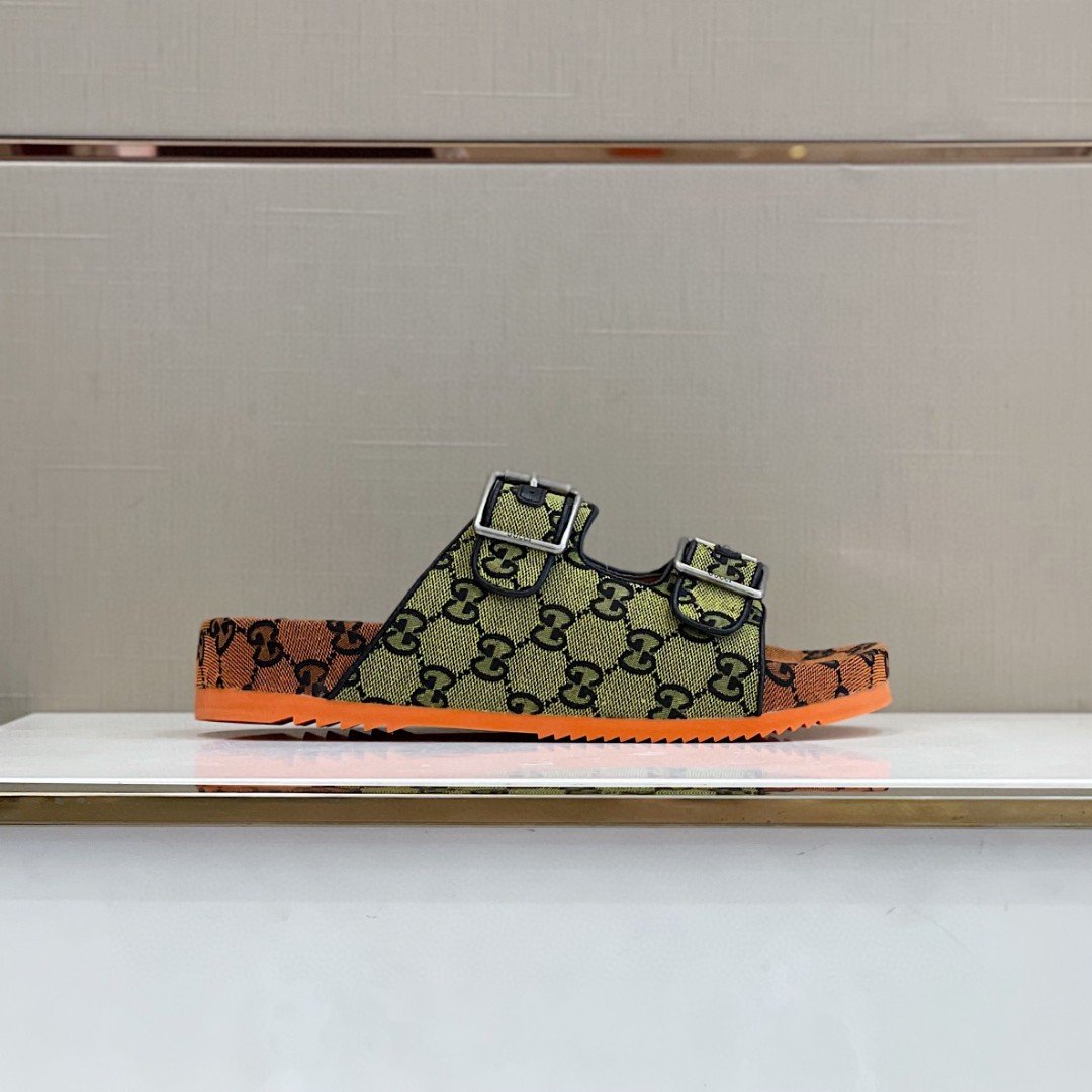 Gucci Women’s Slide Sandal With Straps Orange And Green For Women 658020 2HK60