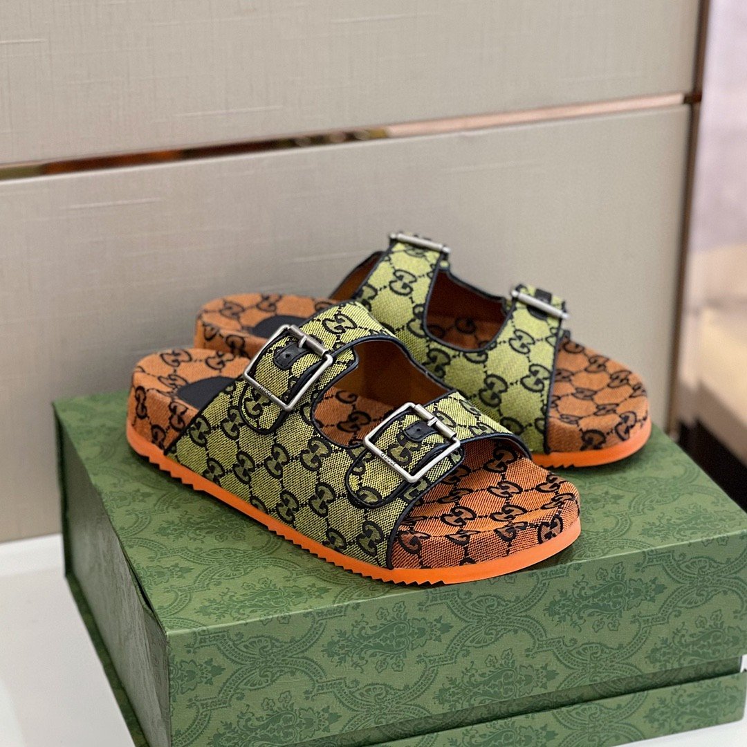 Gucci Women’s Slide Sandal With Straps Orange And Green For Women 658020 2HK60