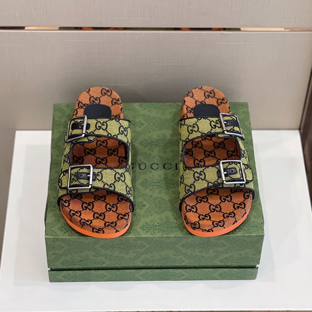 Gucci Women’s Slide Sandal With Straps Orange And Green For Women 658020 2HK60
