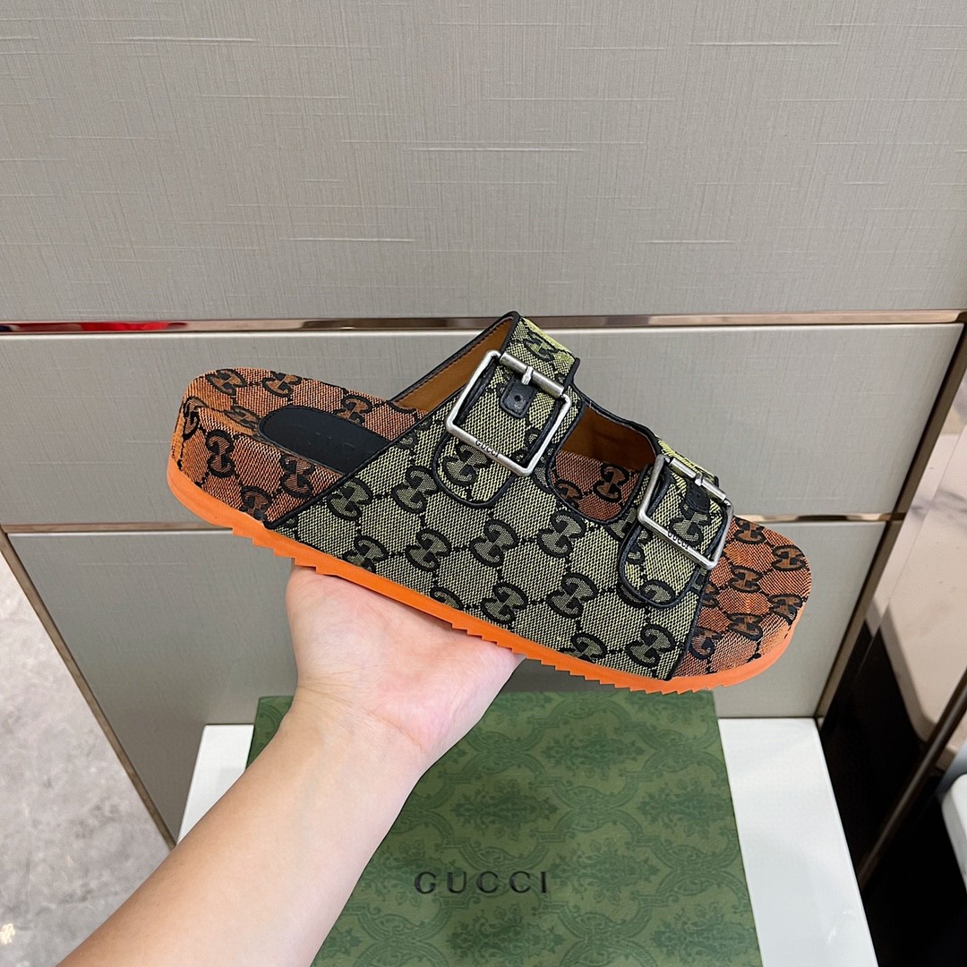 Gucci Women’s Slide Sandal With Straps Orange And Green For Women 658020 2HK60