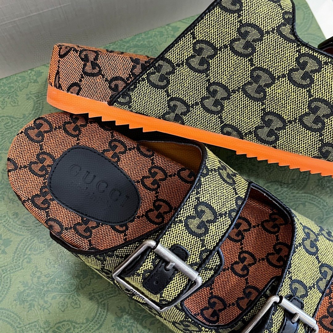 Gucci Women’s Slide Sandal With Straps Orange And Green For Women 658020 2HK60