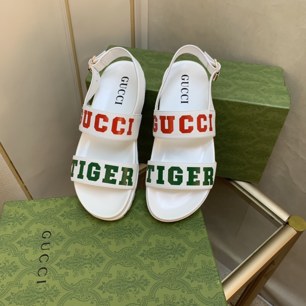 Gucci Women’s Tiger And Buckle Sandal White For Women GG