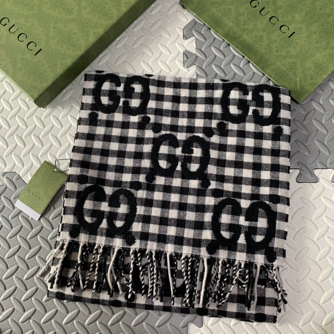 Gucci Wool Scarf Black/White 220cm/87in