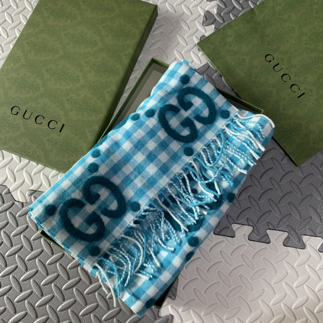 Gucci Wool Scarf Blue 220cm/87in