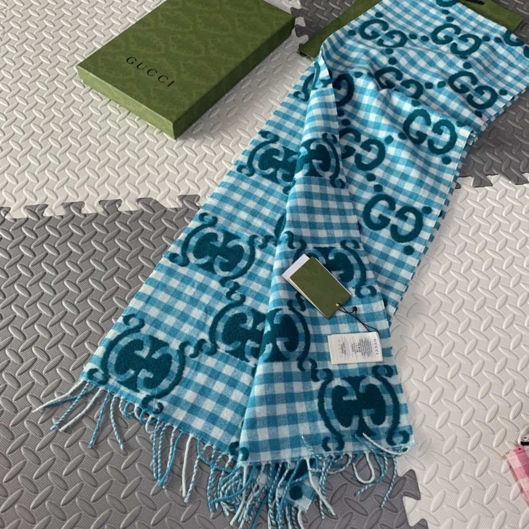 Gucci Wool Scarf Blue 220cm/87in