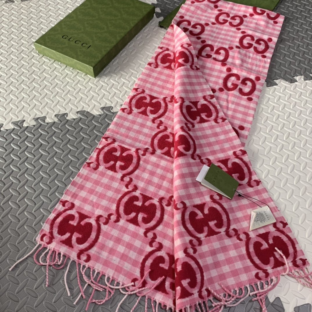 Gucci Wool Scarf Pink/Red 220cm/87in
