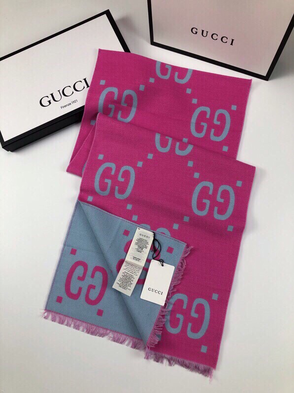 Gucci Wool Silk Jacquard Monogram Light Pink/ Light Blue Scarf 180cm/71in