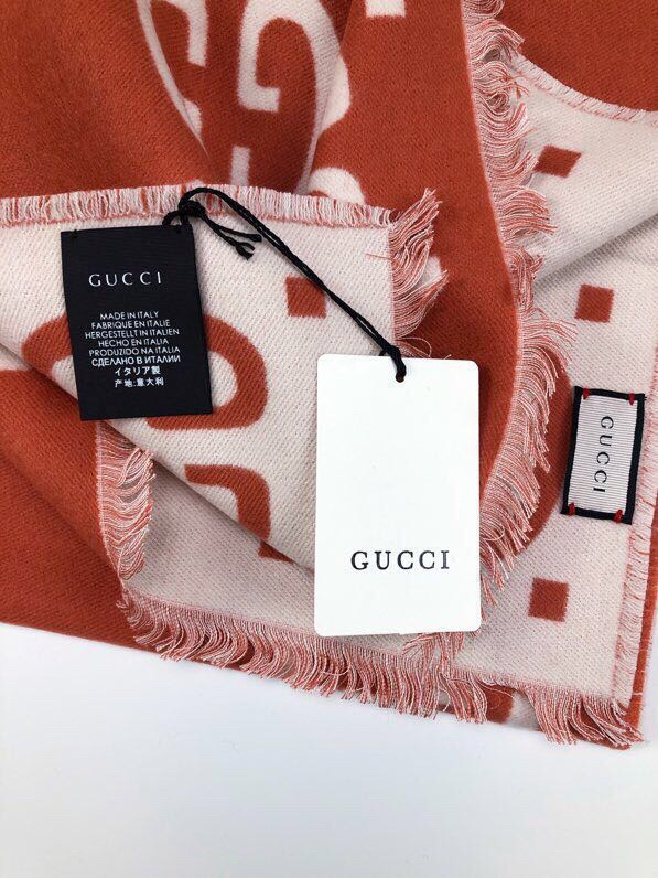 Gucci Wool Silk Jacquard Monogram Red/ White Scarf 180cm/71in