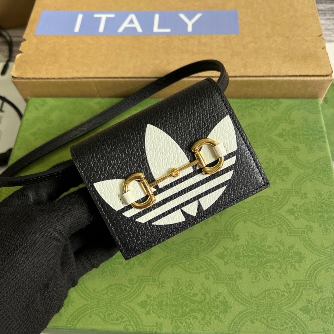 Gucci x Adidas Card Case With Horsebit Black For Women, Women’s Bags 4.2in/11cm GG