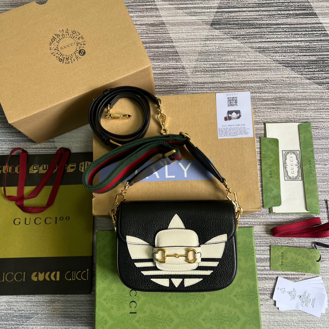 Gucci x Adidas Horsebit 1955 Mini Bag Black For Women, Women’s Bags 8.1in/21cm