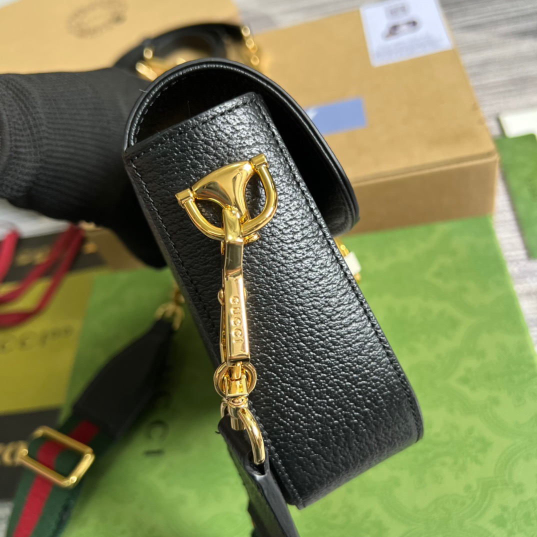 Gucci x Adidas Horsebit 1955 Mini Bag Black For Women, Women’s Bags 8.1in/21cm