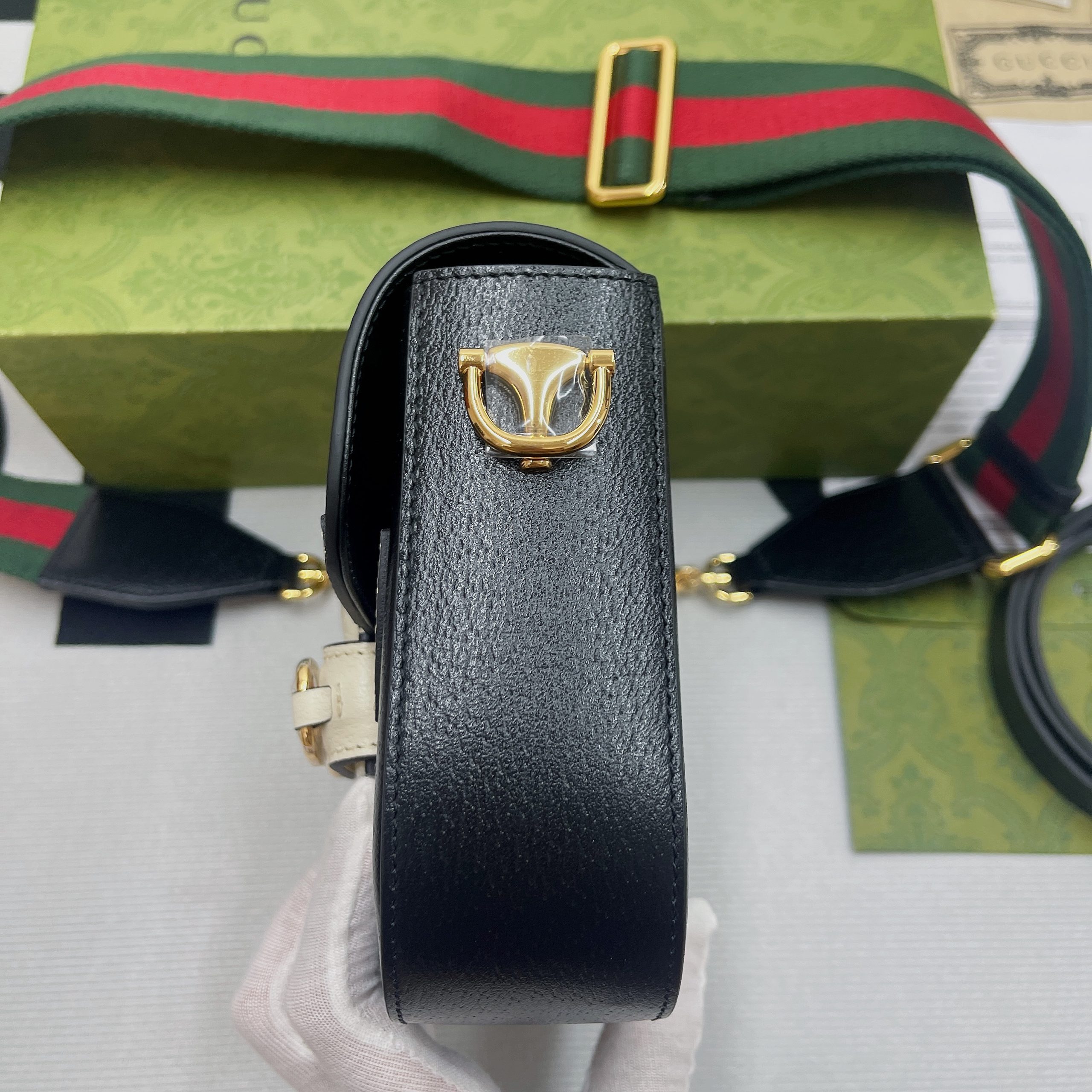 Gucci x Adidas Horsebit 1955 Mini Bag Black For Women, Women’s Bags 8.1in/21cm