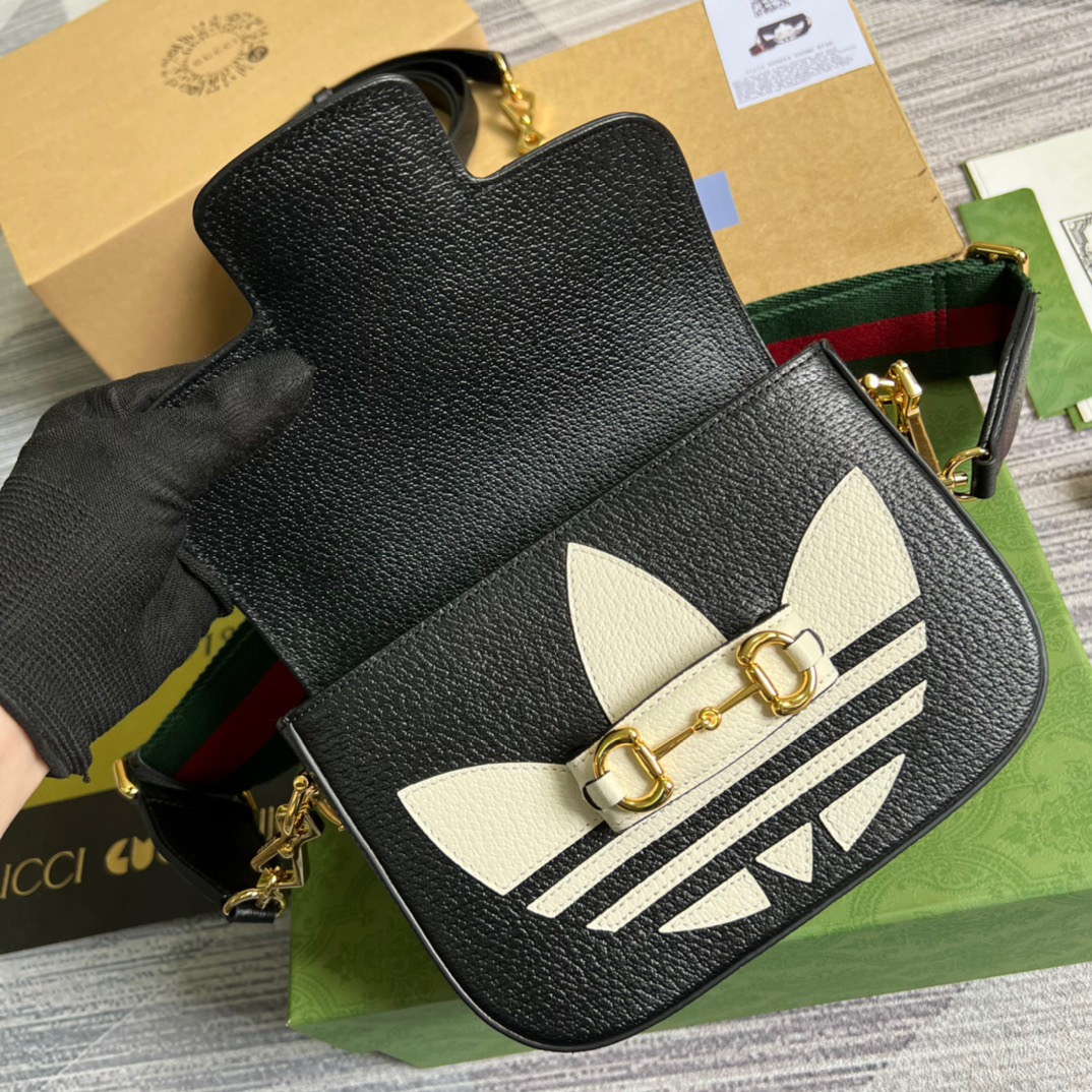 Gucci x Adidas Horsebit 1955 Mini Bag Black For Women, Women’s Bags 8.1in/21cm