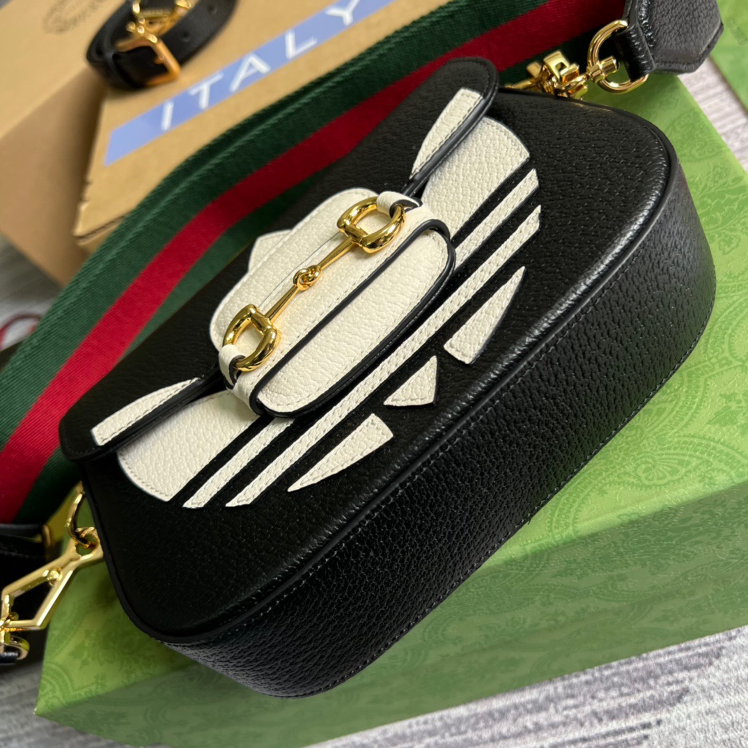 Gucci x Adidas Horsebit 1955 Mini Bag Black For Women, Women’s Bags 8.1in/21cm