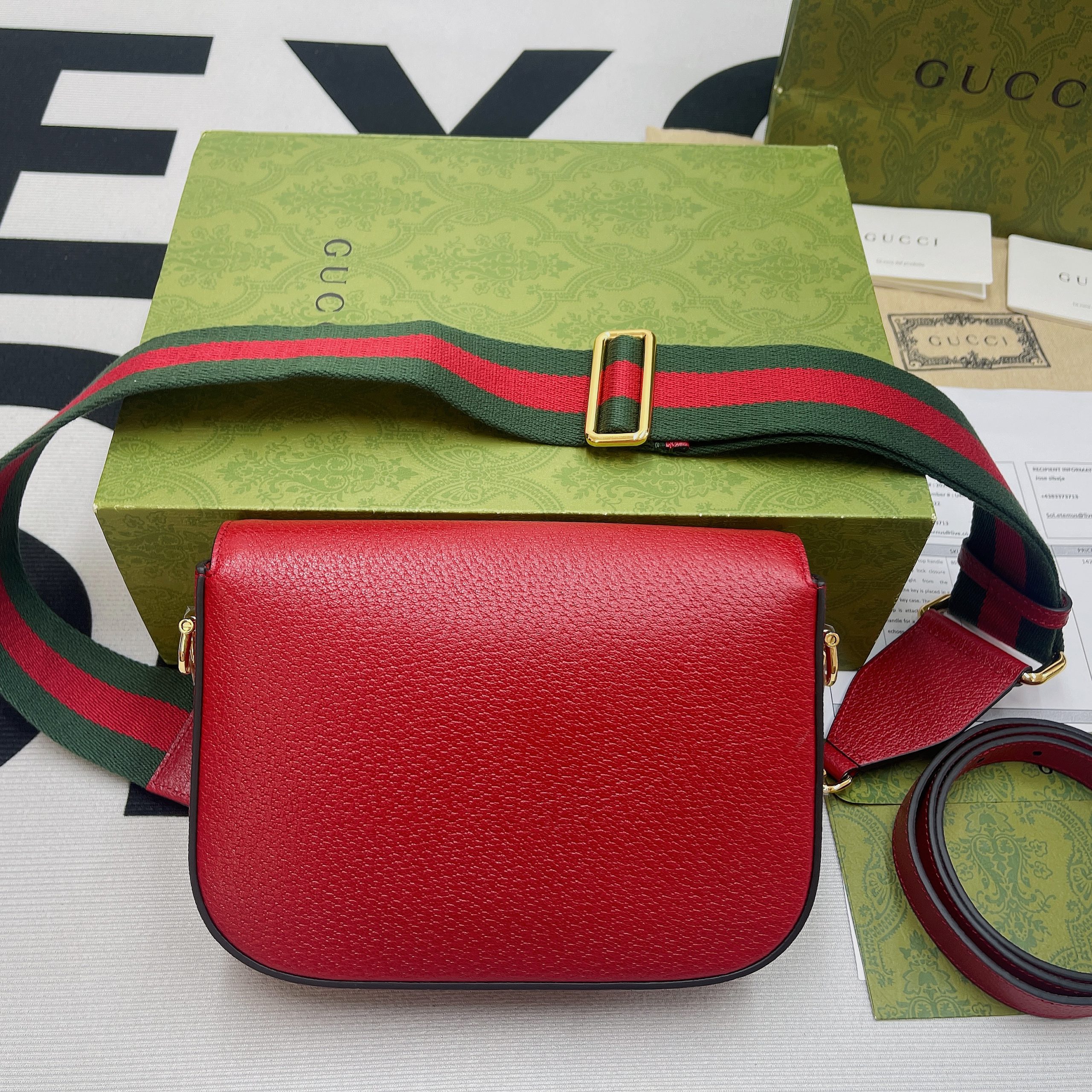 Gucci x Adidas Horsebit 1955 Mini Bag Red For Women, Women’s Bags 8.1in/21cm GG 658574ZDG 6563