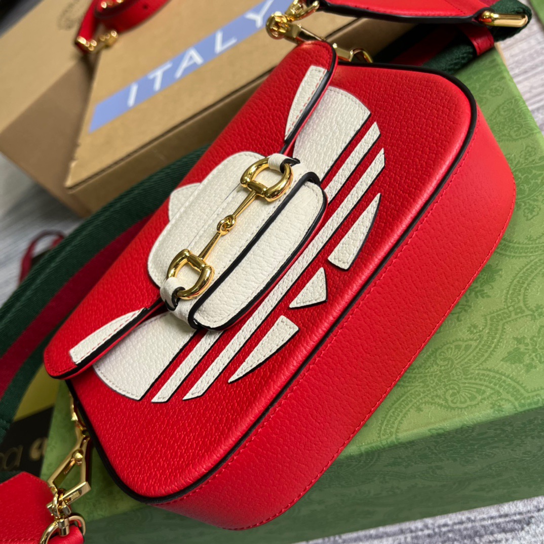 Gucci x Adidas Horsebit 1955 Mini Bag Red For Women, Women’s Bags 8.1in/21cm GG 658574ZDG 6563