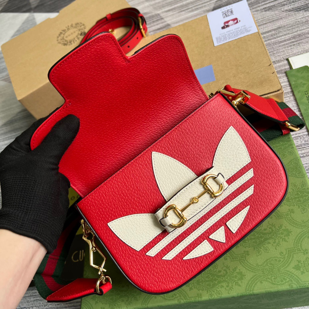 Gucci x Adidas Horsebit 1955 Mini Bag Red For Women, Women’s Bags 8.1in/21cm GG 658574ZDG 6563
