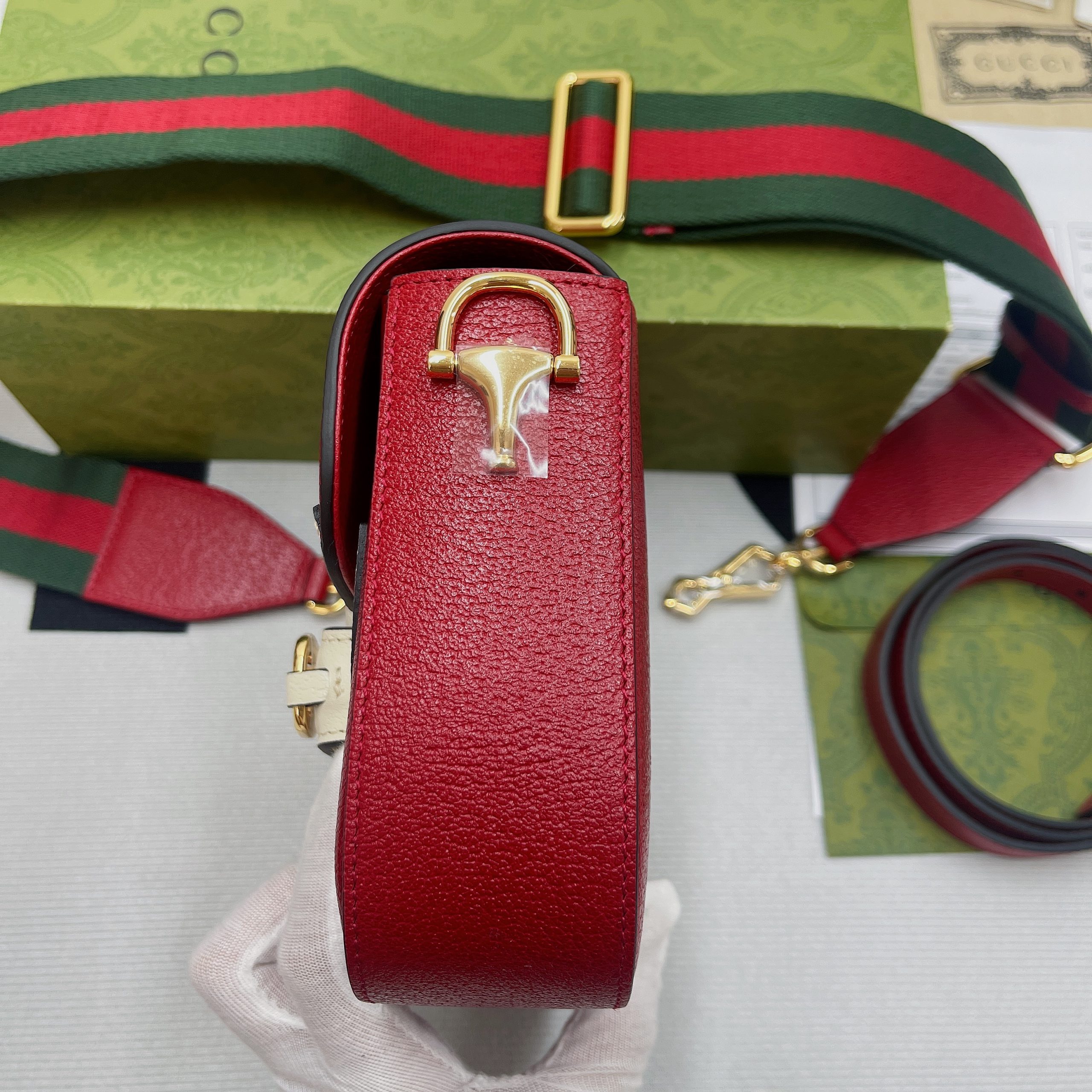 Gucci x Adidas Horsebit 1955 Mini Bag Red For Women, Women’s Bags 8.1in/21cm GG 658574ZDG 6563