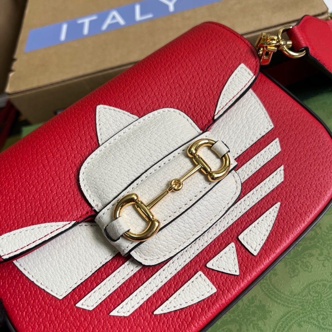 Gucci x Adidas Horsebit 1955 Mini Bag Red For Women, Women’s Bags 8.1in/21cm GG 658574ZDG 6563
