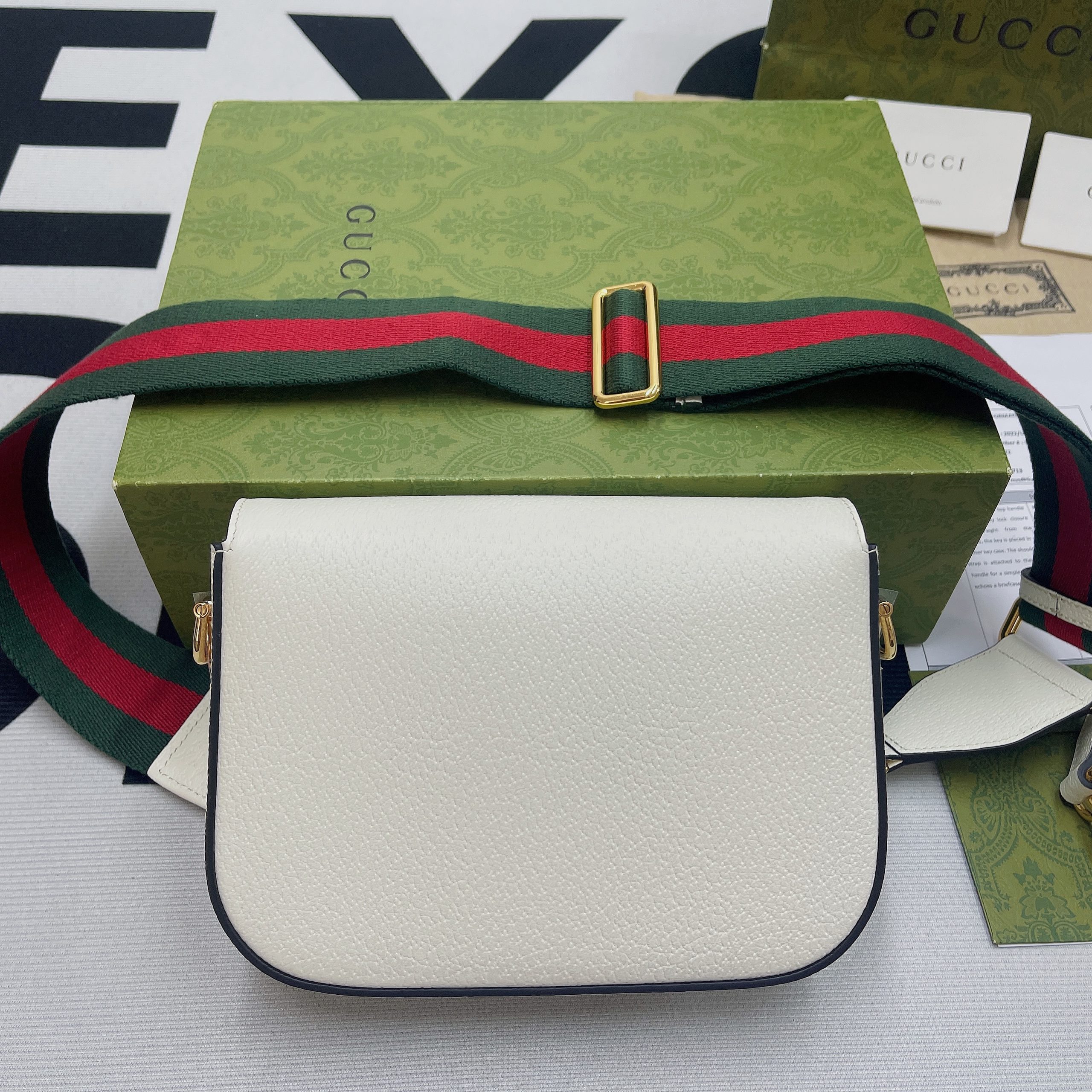 Gucci x Adidas Horsebit 1955 Mini Bag White For Women, Women’s Bags 8.1in/21cm GG 658574ZDG 8727