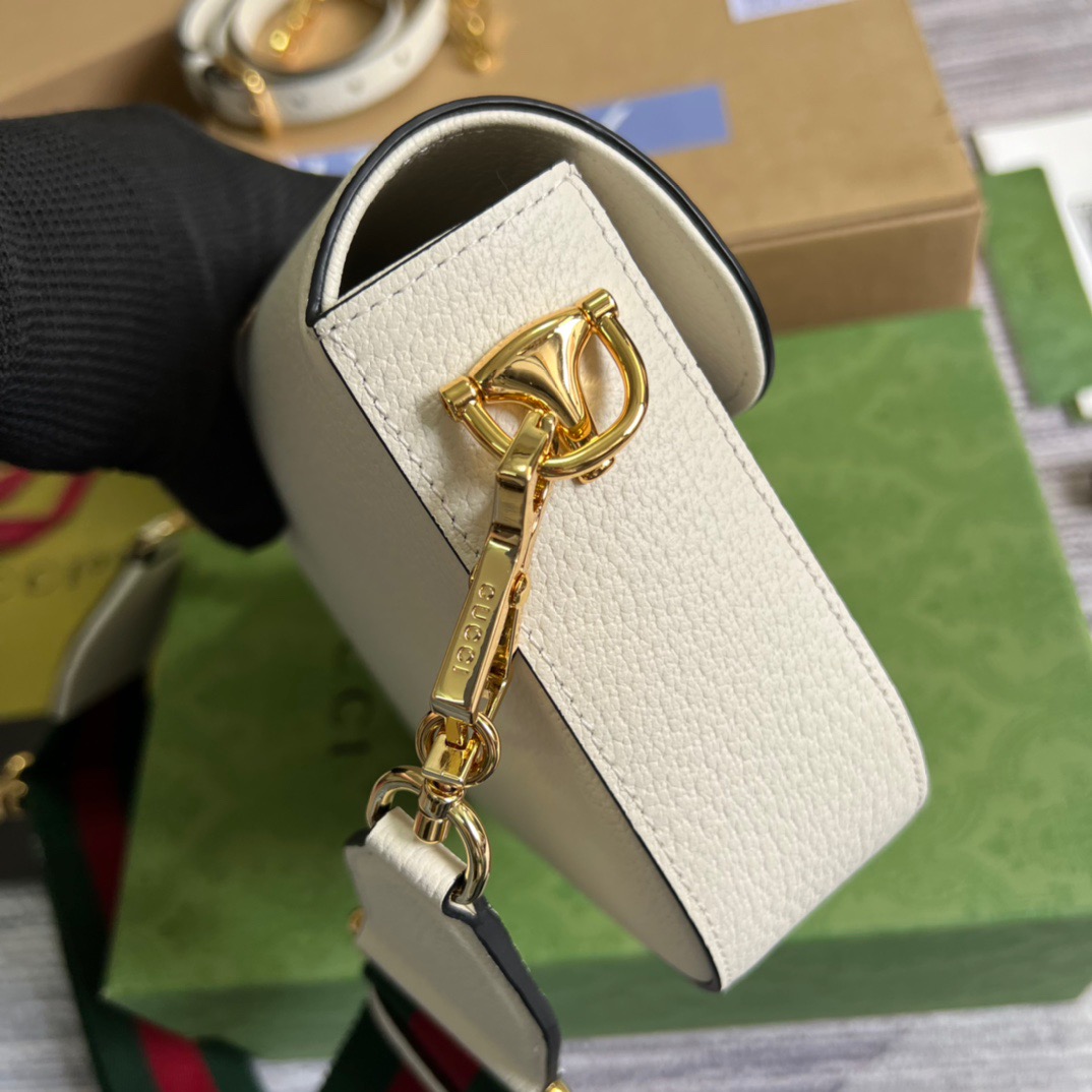 Gucci x Adidas Horsebit 1955 Mini Bag White For Women, Women’s Bags 8.1in/21cm GG 658574ZDG 8727